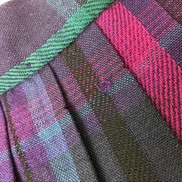 Vintage medium plaid pleated wool skirt purple 4 - Picture 7 of 8